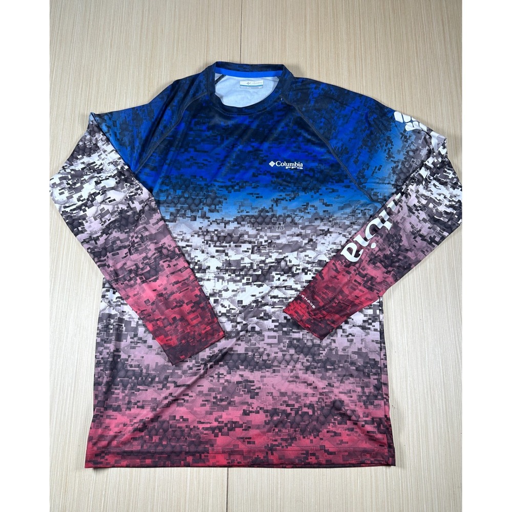 Columbia PFG Sportswear Shirt Men Small Multicolor‎ Digi Camo Fade Logo Pullover